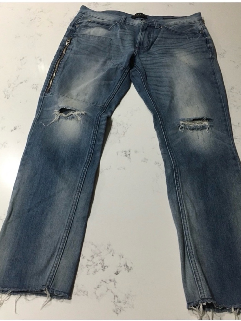 PacSun Men's Straight Ripped Jeans in Light Blue Wash